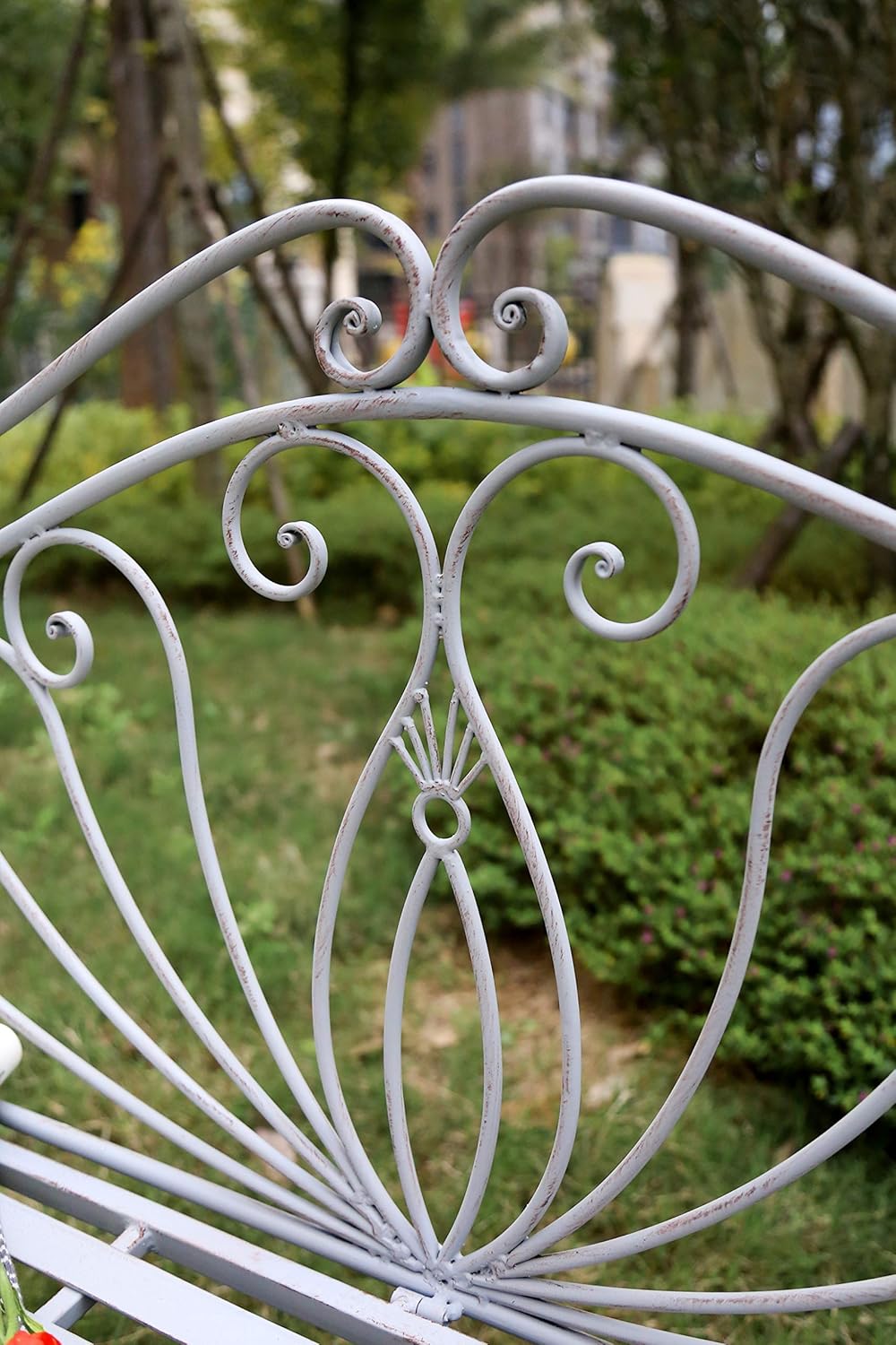 Vintage Metal Garden Bench Foldable Patio Seat Antique Grey