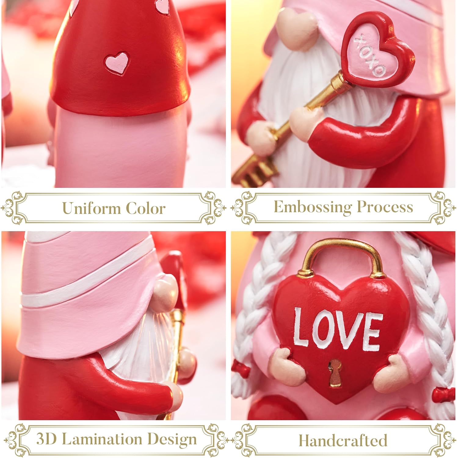 Valentines Gnome Set Resin Love Decor Table Ornament