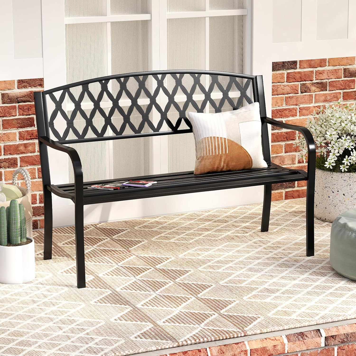 Metal Garden Bench 2-3 Seater Diamond Back Patio Seat