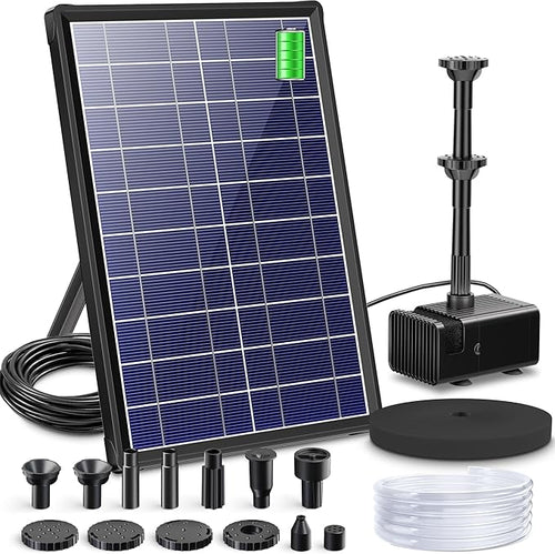 8W Solar Pond Fountain Pump Battery Backup 300LH Garden Water Pump