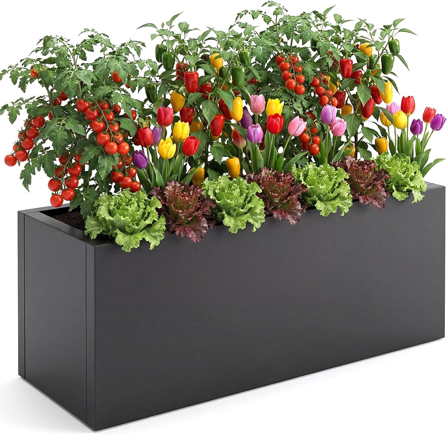 Raised Garden Bed Galvanised Steel Planter Box 60L Outdoor Black