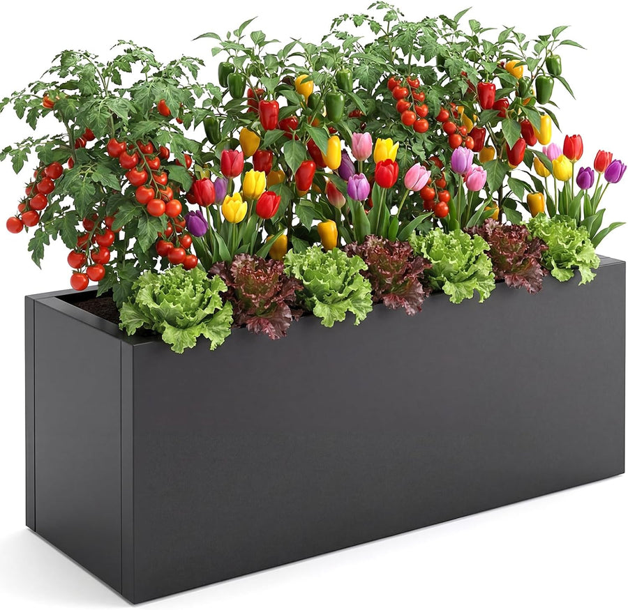 Raised Garden Bed Galvanised Steel Planter Box 60L Outdoor Black