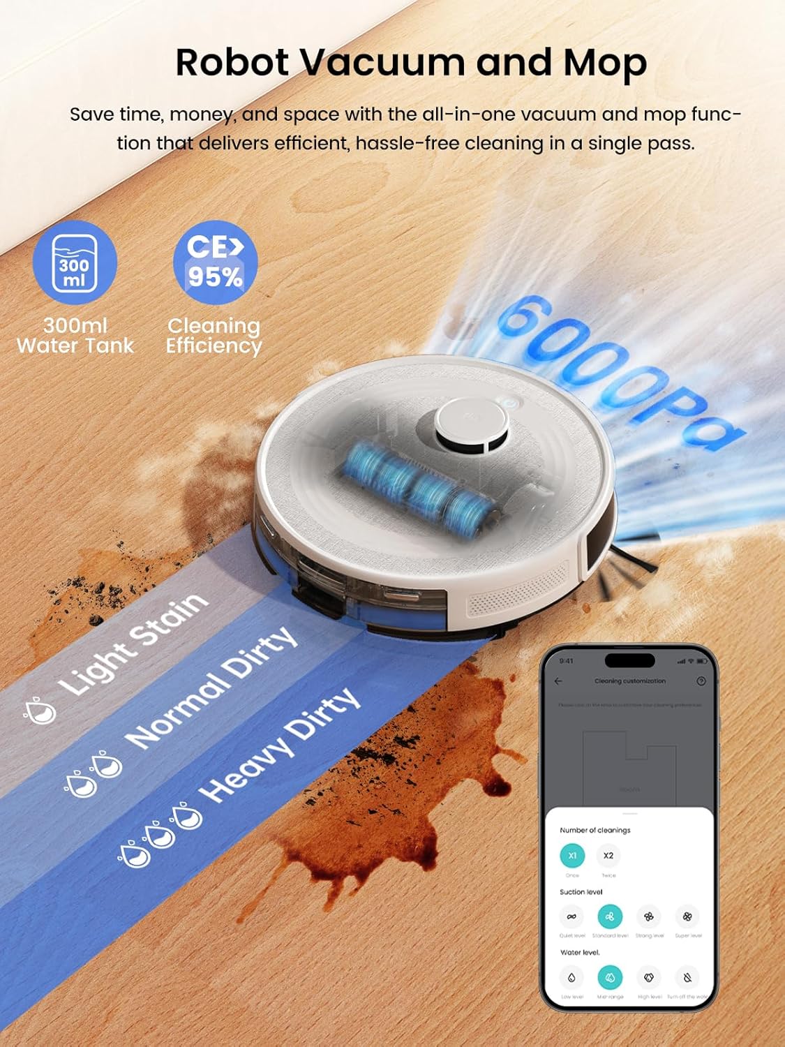 Robot Vacuum Mop Self Empty 6000Pa LiDAR Mapping WiFi Auto Clean
