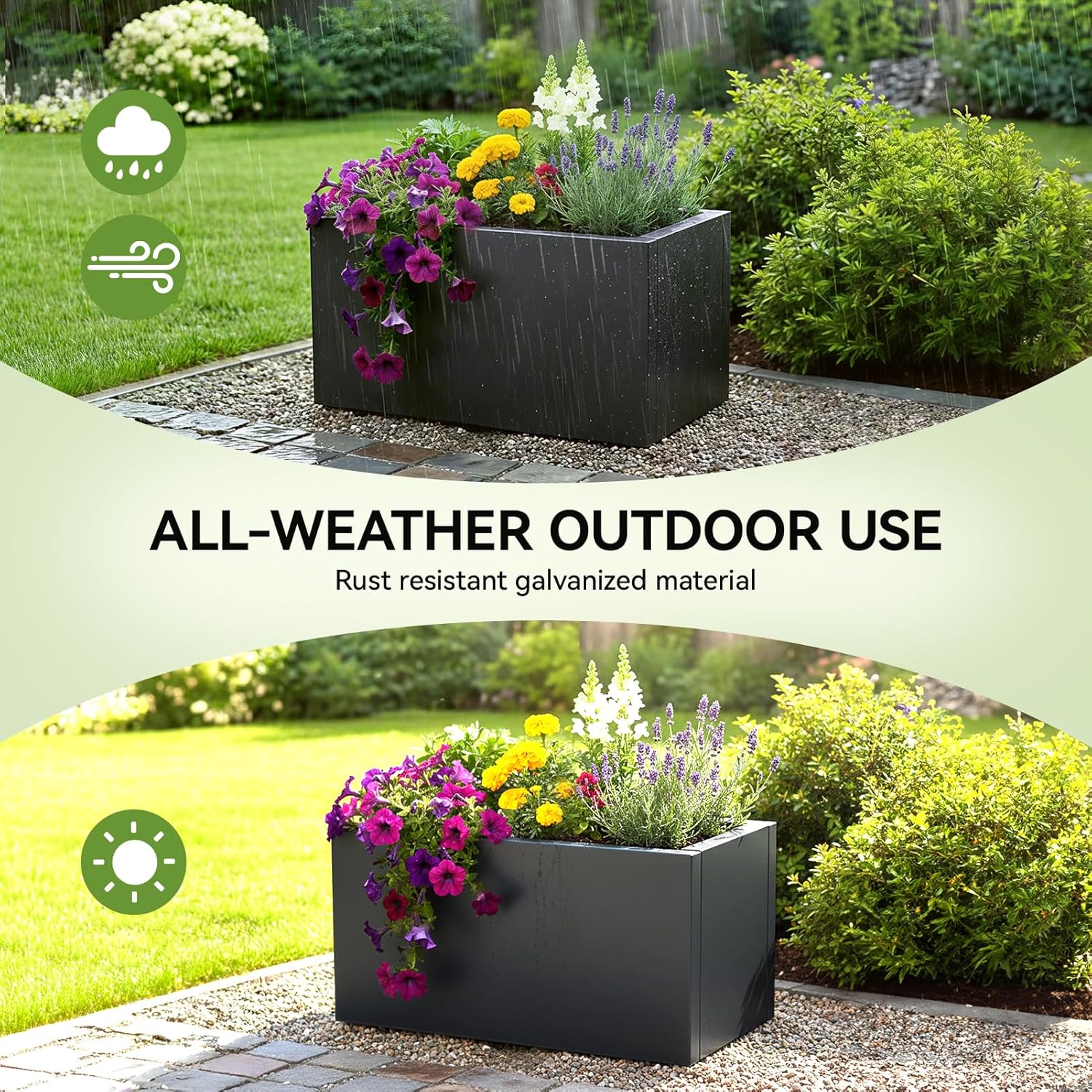 Raised Garden Bed Galvanised Steel Planter Box 50L Outdoor Black