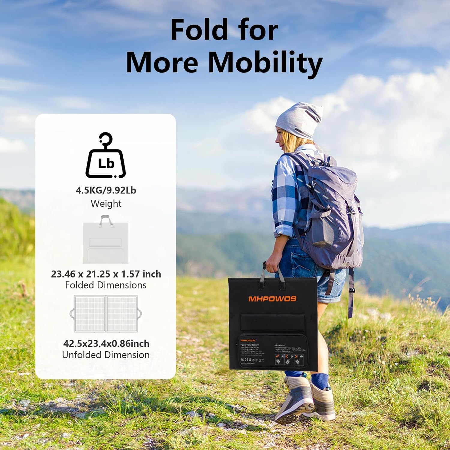 110W Portable Foldable Solar Panel 20V IP67 Waterproof Camping Charger