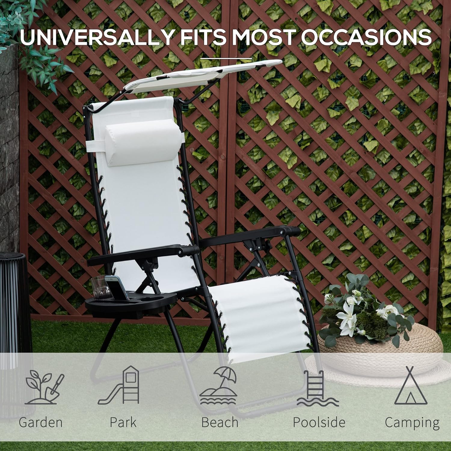 Zero Gravity Sun Lounger Chair Foldable with Canopy White