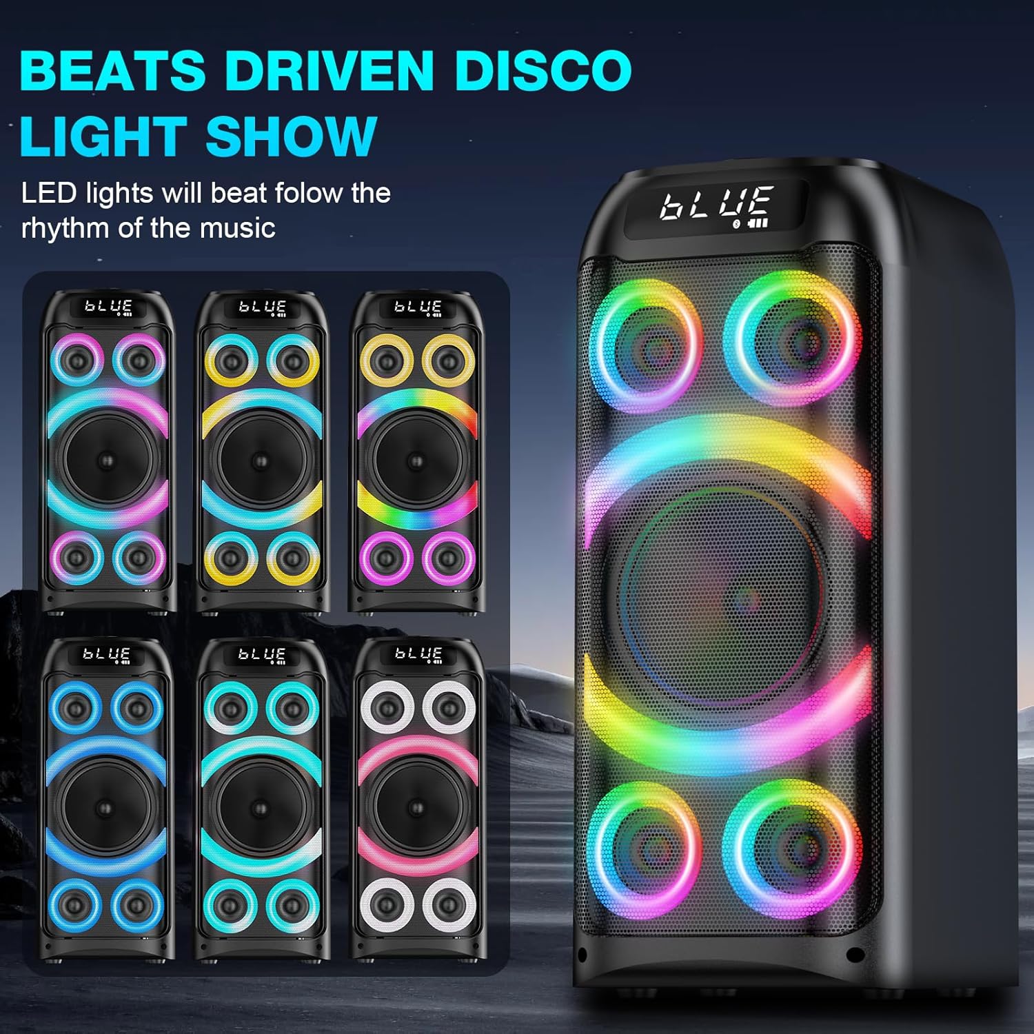 160W Portable Bluetooth Party Speaker Deep Bass LED TWS