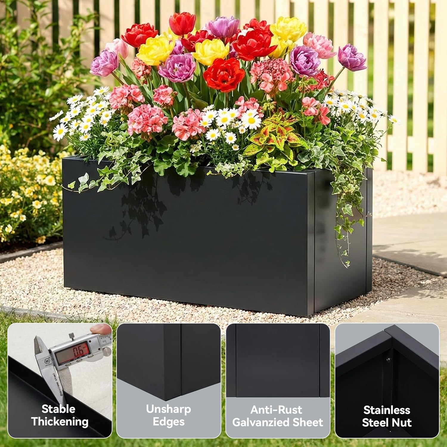 Raised Garden Bed Galvanised Steel Planter Box 60L Outdoor Black