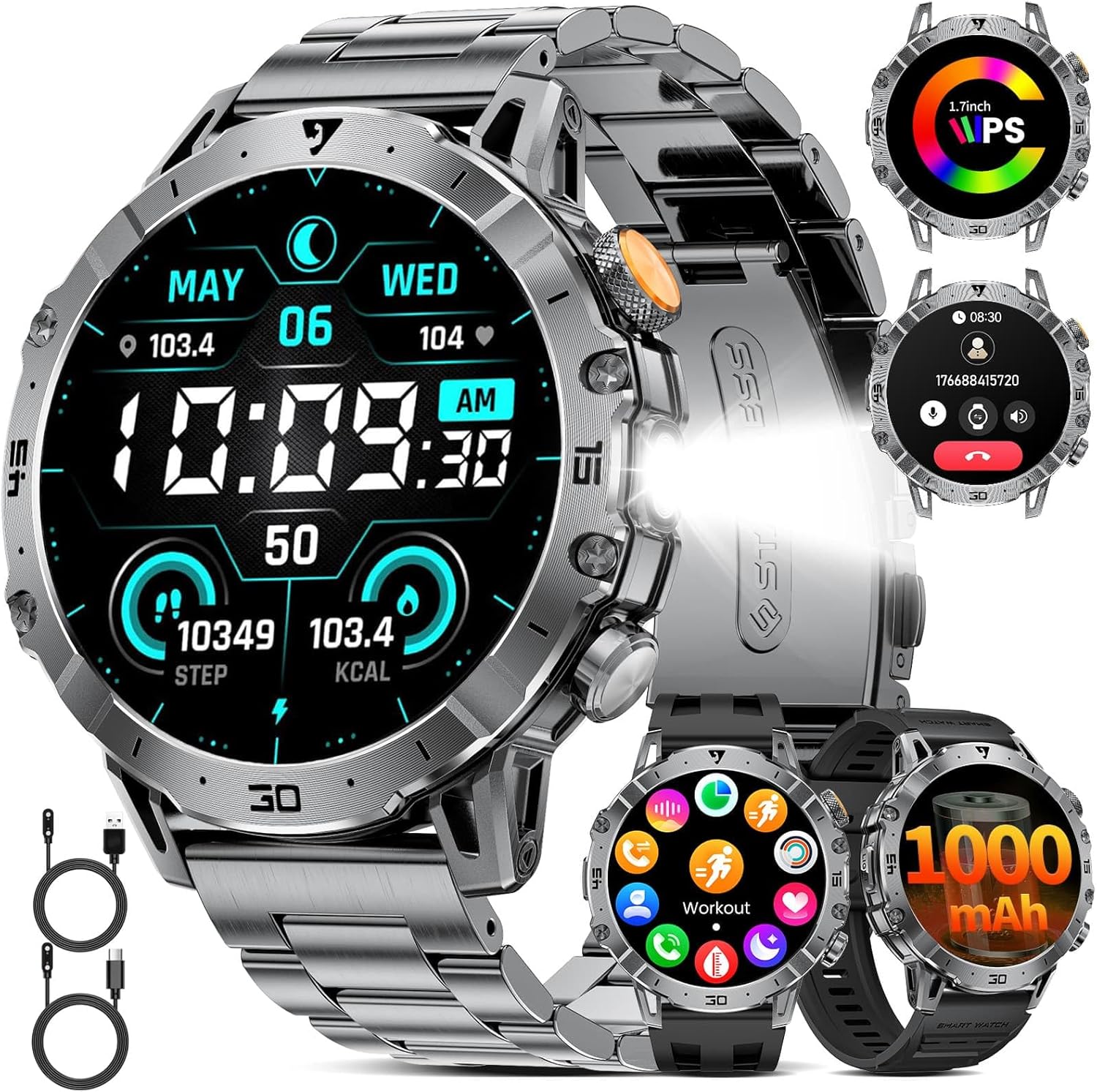 Military Smart Watch 1000mAh Bluetooth Call 100 Sports