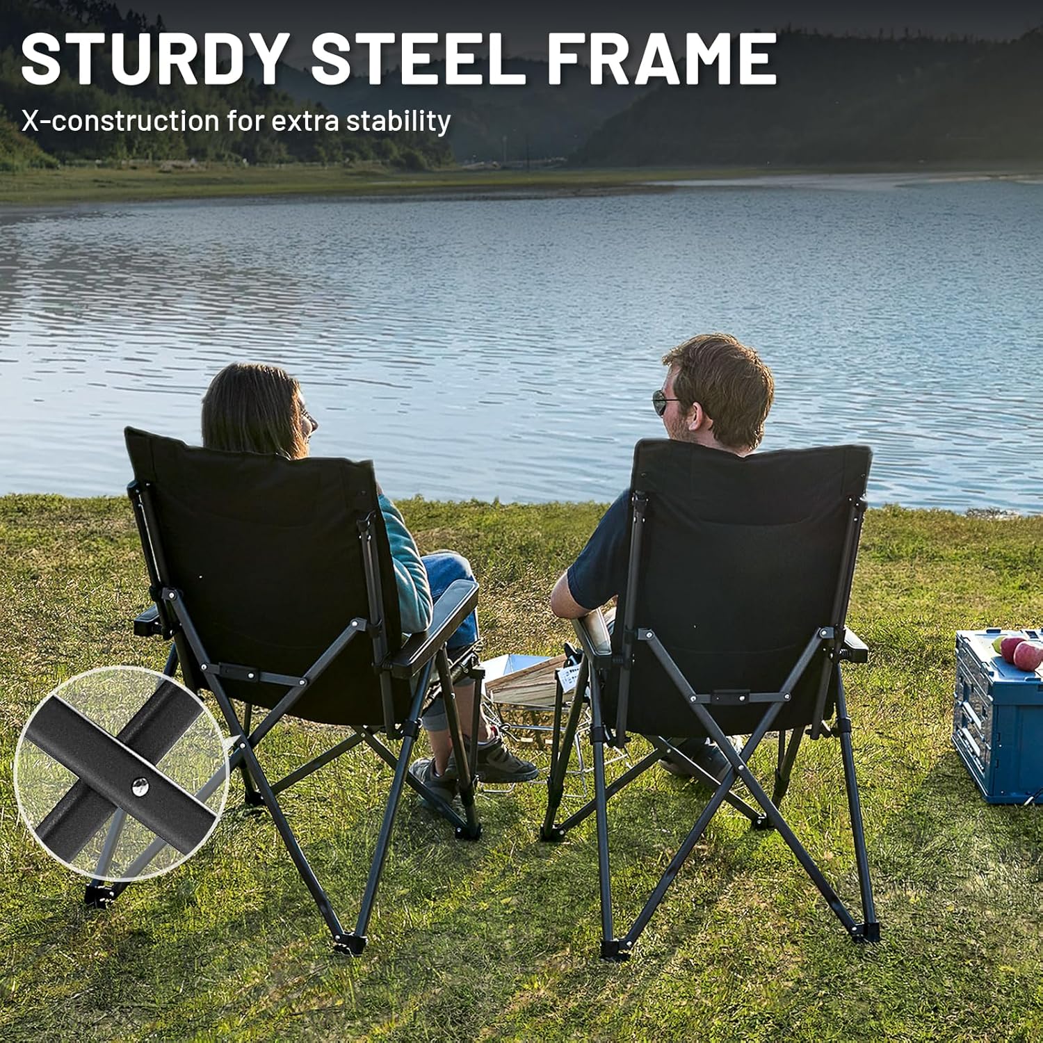 Heavy Duty Reclining Camping Chair 260kg Black