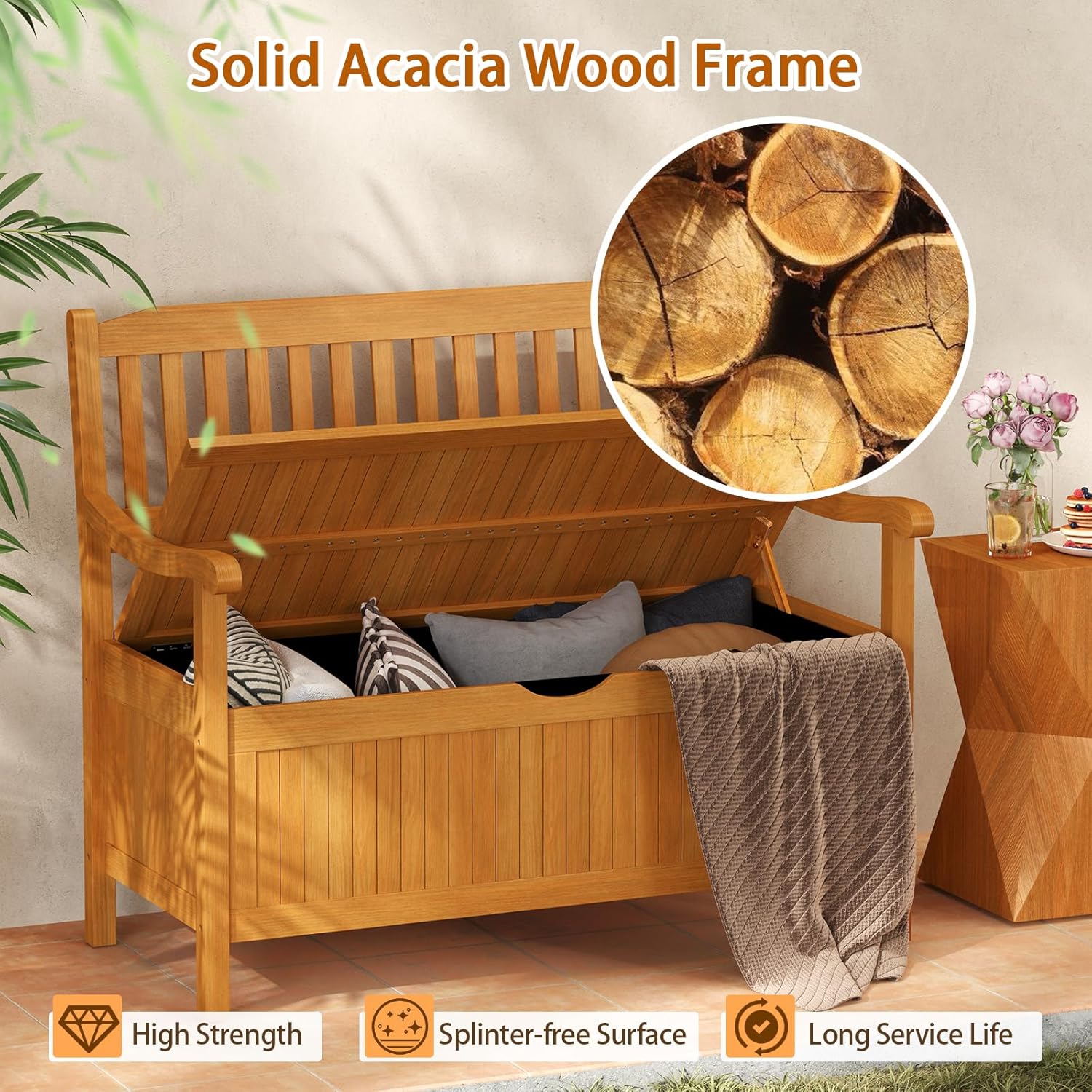 2 Seater Wooden Garden Storage Bench Patio Seat with 125L Box