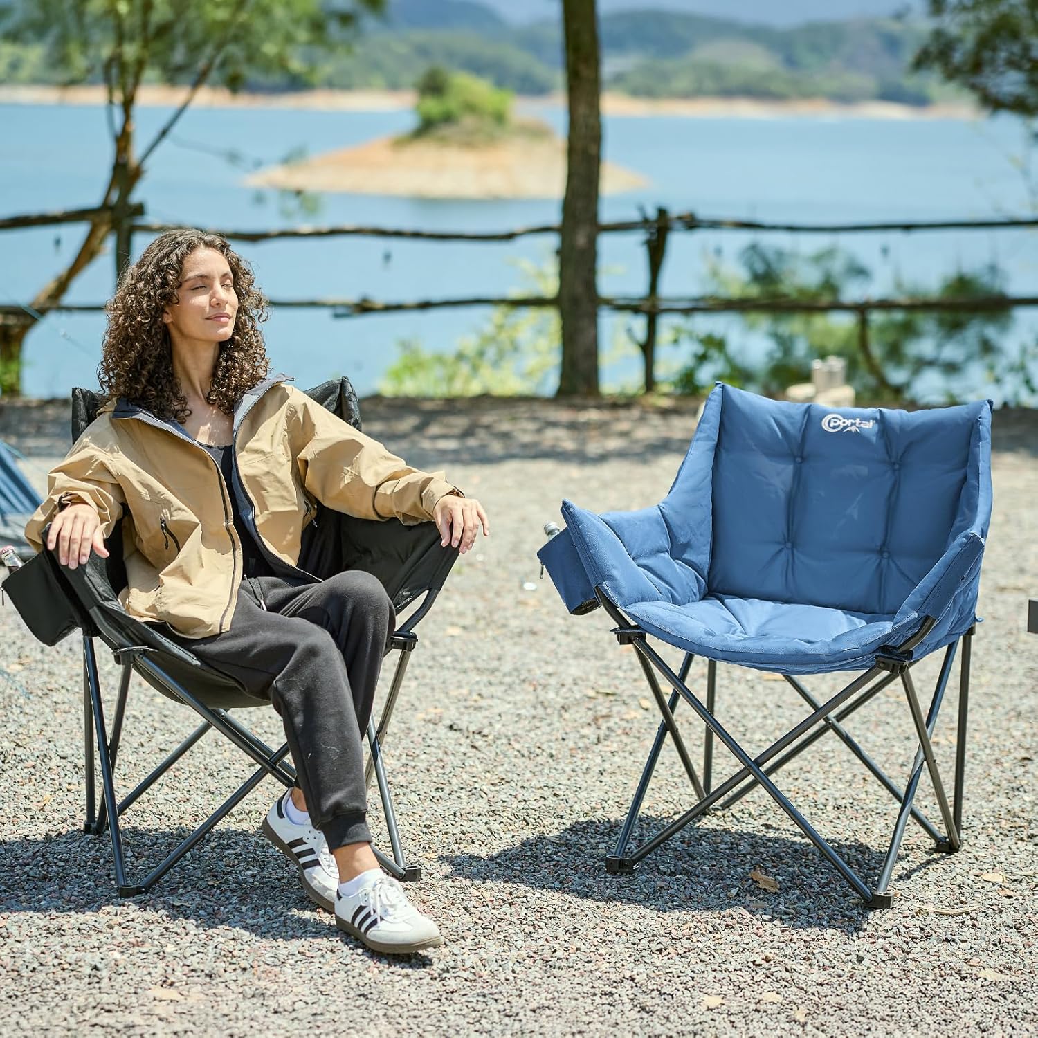 Padded Tub Camping Chair Wide Seat 150KG Blue