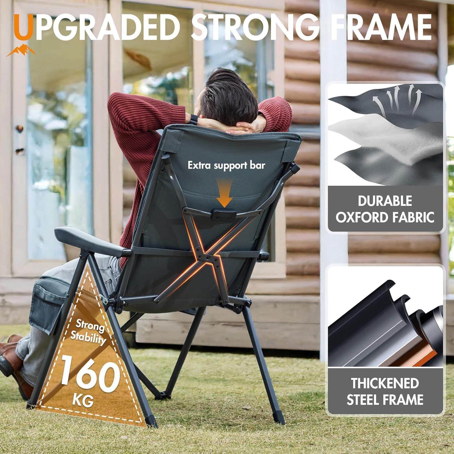 Reclining Camping Chair High Back 160KG Grey