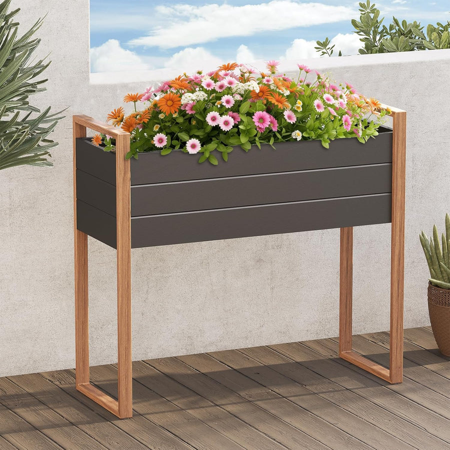 Tall Metal Raised Garden Planter 100cm Grey with Legs