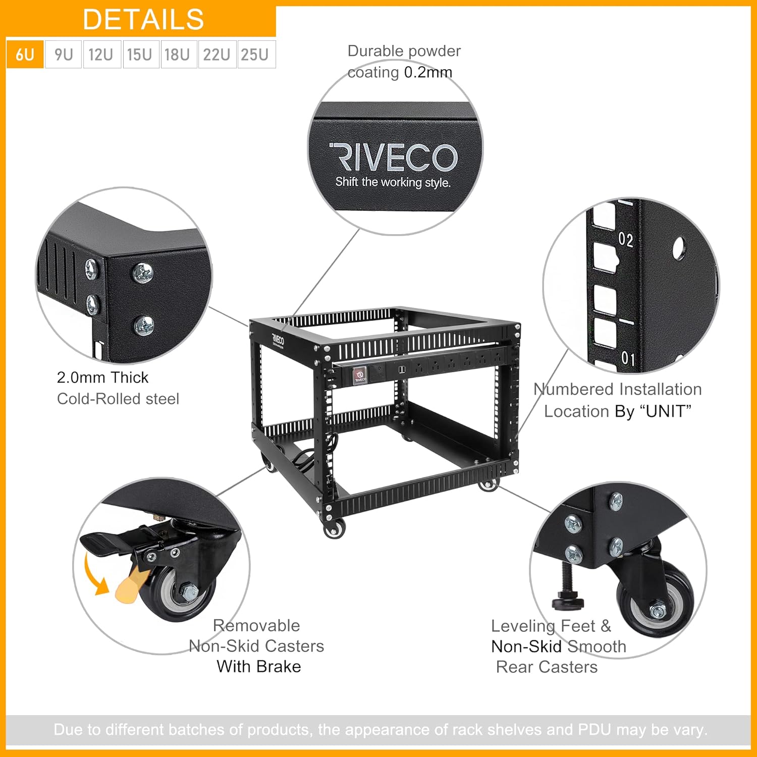 6U Open Frame Server Rack with Wheels and 8 Socket PDU