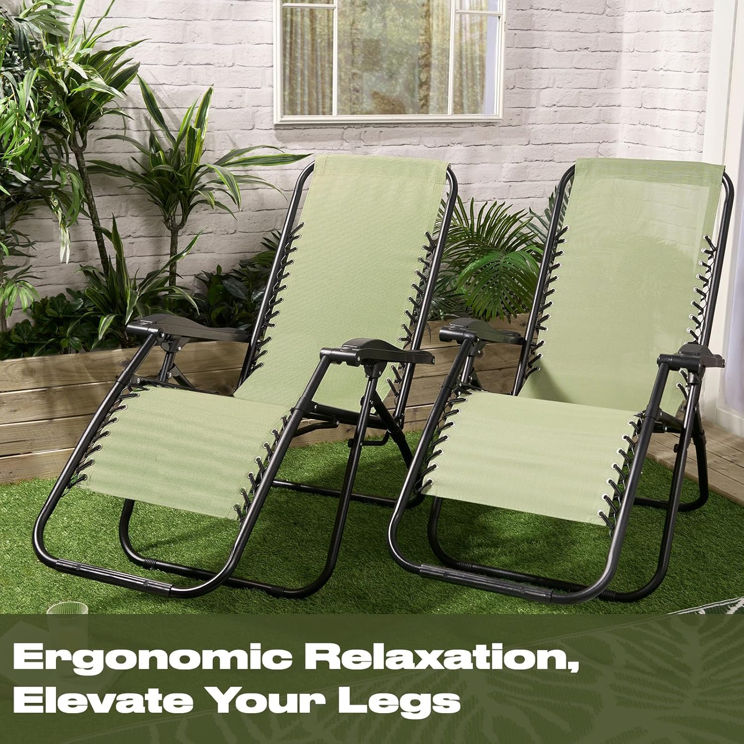 2 Zero Gravity Garden Recliner Chairs Sage Green Folding