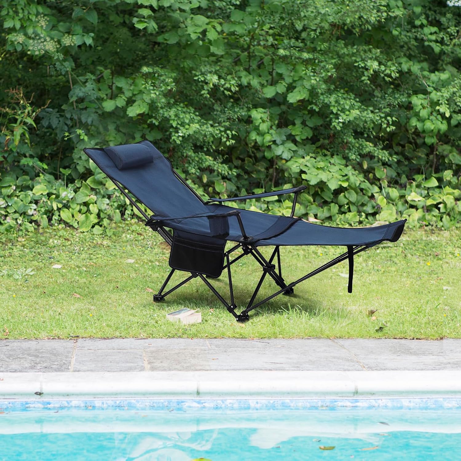 2 Pack Blue Reclining Camping Chairs with Footrest Set