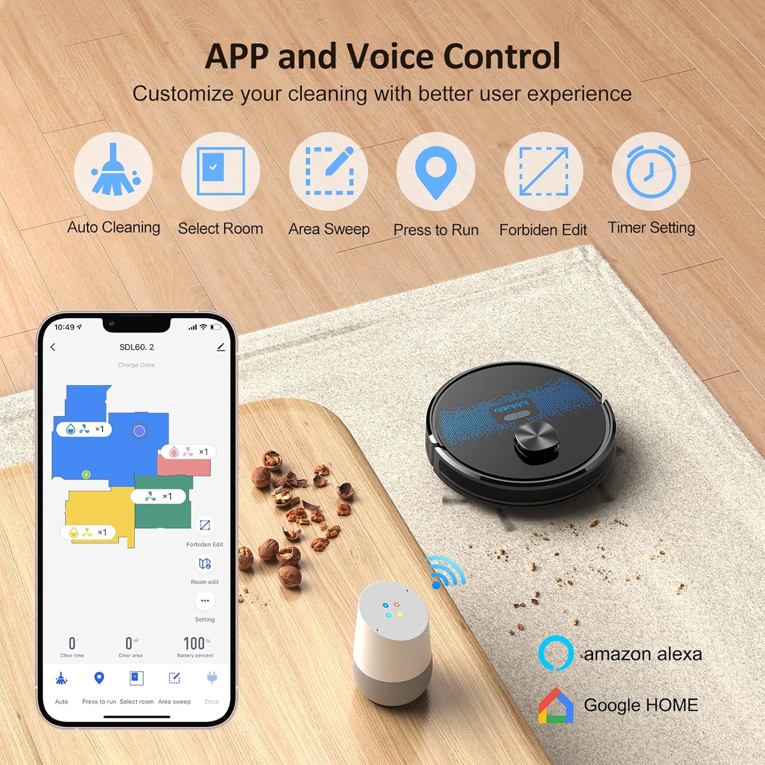 Robot Vacuum Mop 5000Pa LiDAR Mapping WiFi App Alexa Pet Hair Clean