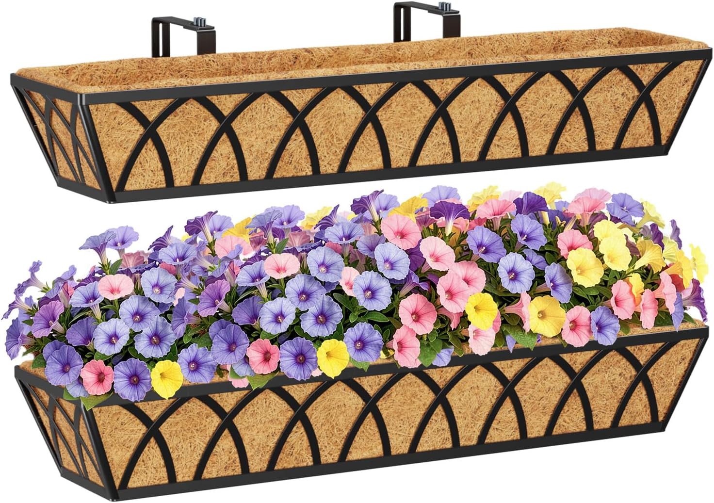 30in Hanging Flower Baskets Wall Planter Rail Box Coco Liner 2 Pack