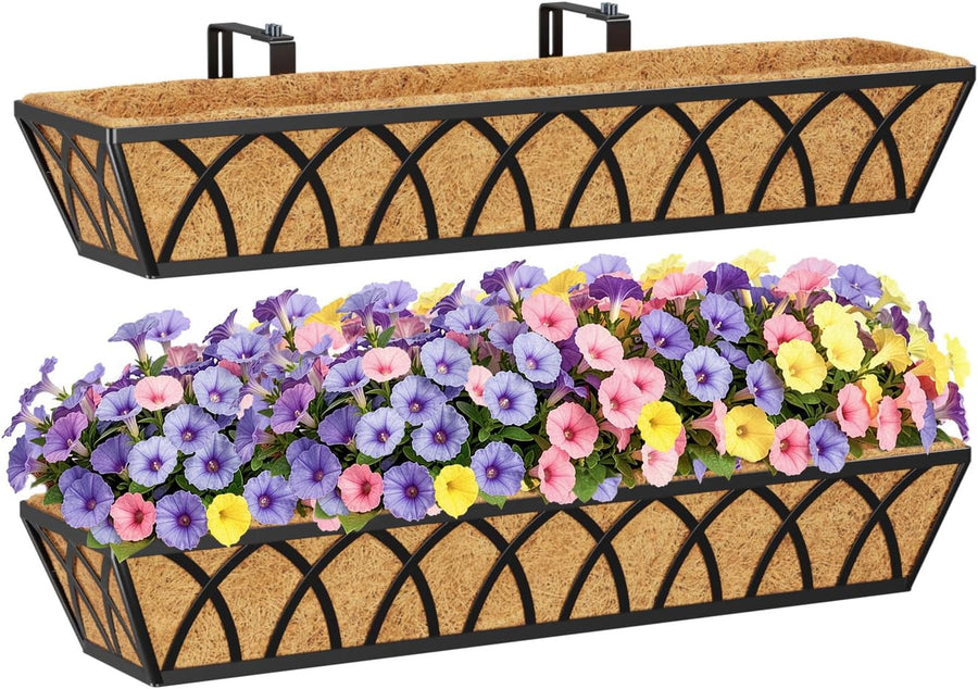 30in Hanging Flower Baskets Wall Planter Rail Box Coco Liner 2 Pack
