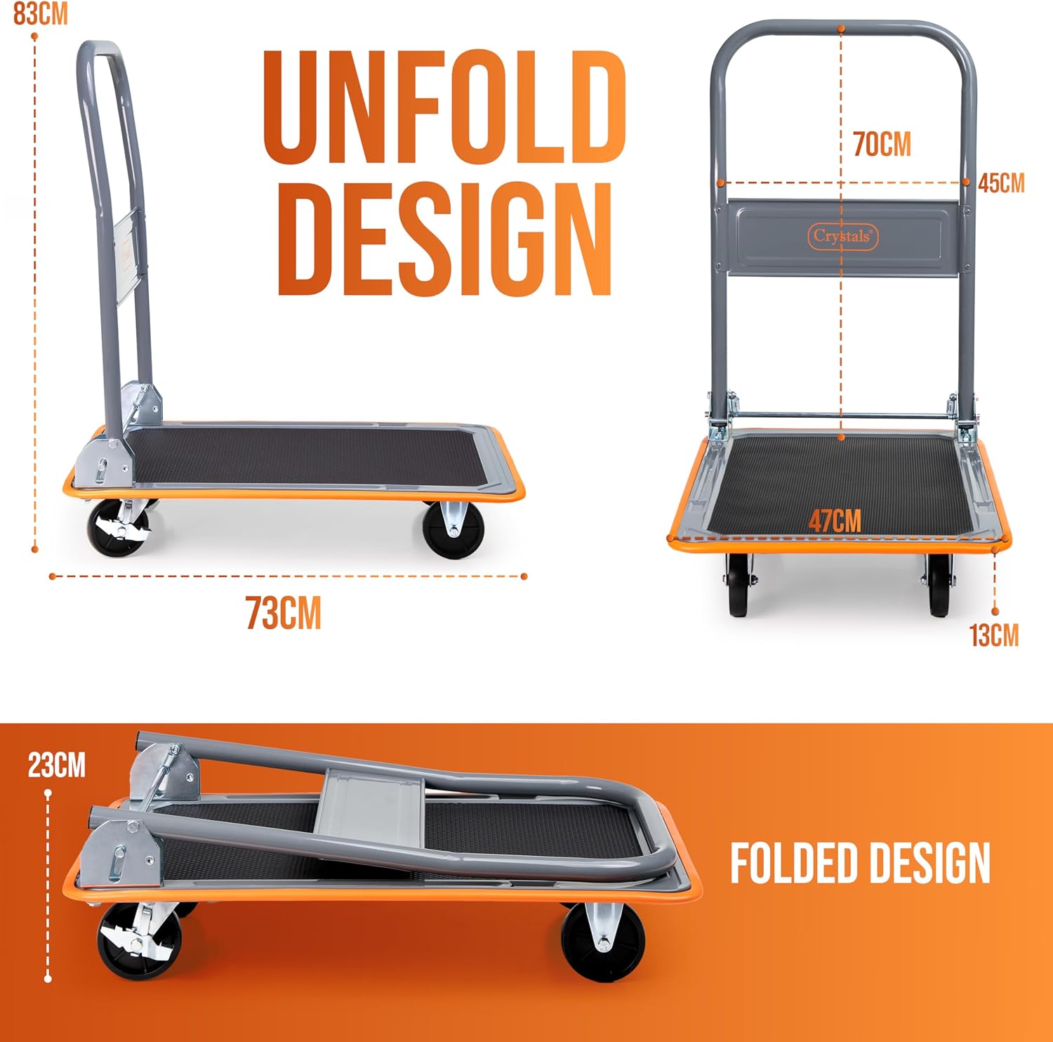 Heavy Duty Folding Platform Trolley 150KG Push Cart