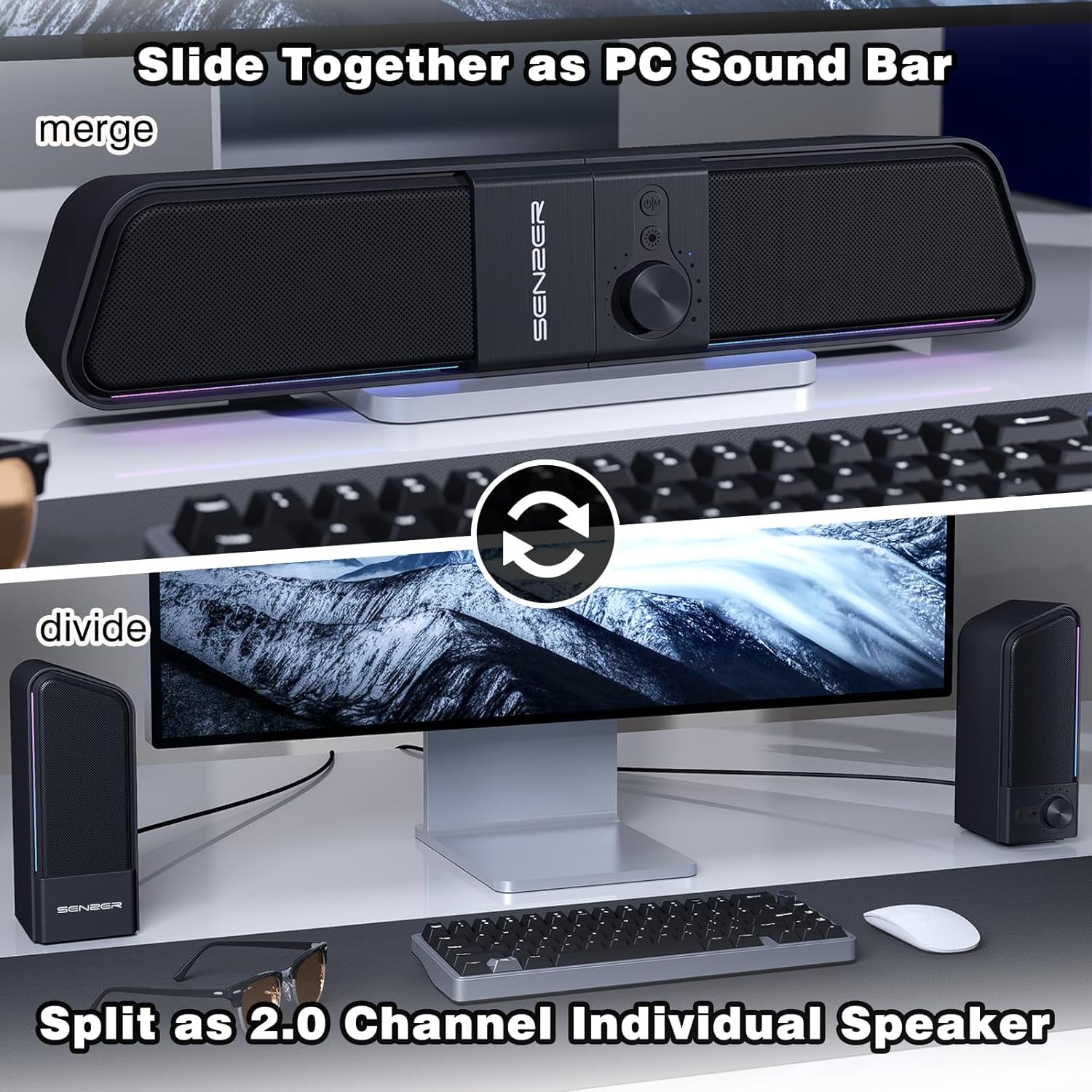 PC Soundbar Speaker USB Bluetooth RGB Desktop Gaming Audio