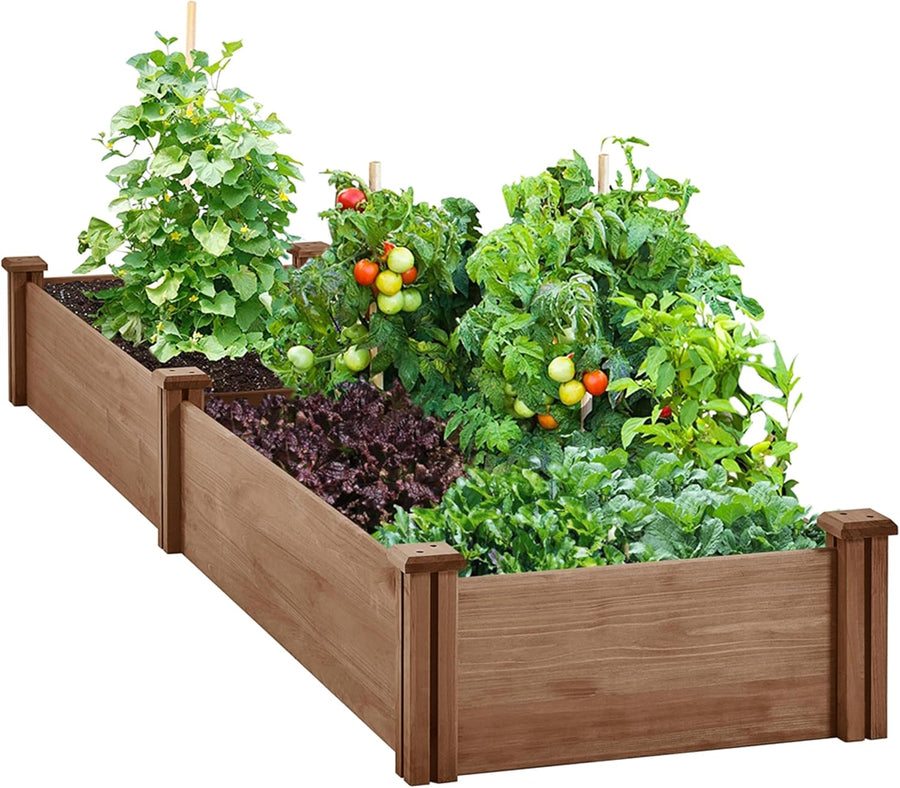 Large Wooden Raised Garden Bed 241cm Dark Brown Planter