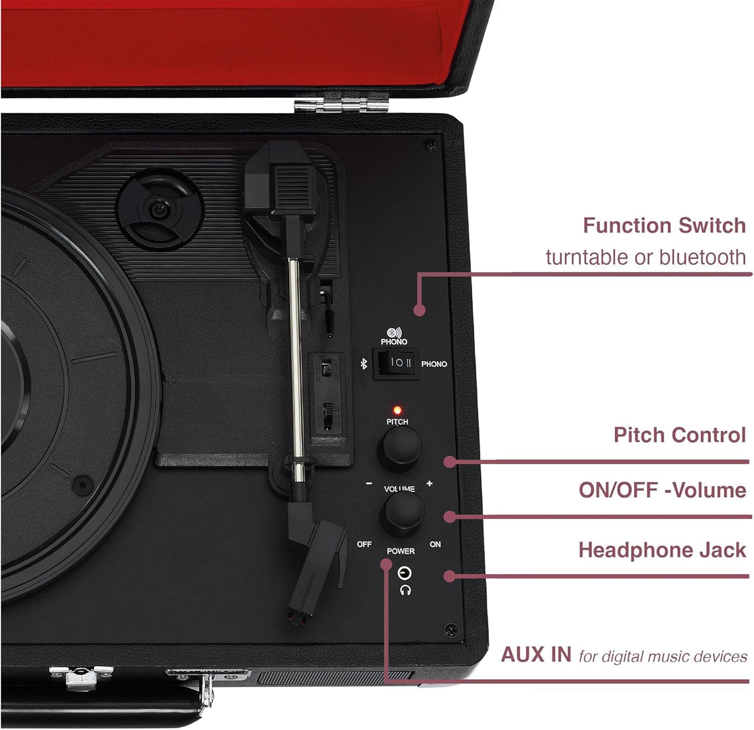 Portable Bluetooth Suitcase Record Player Black