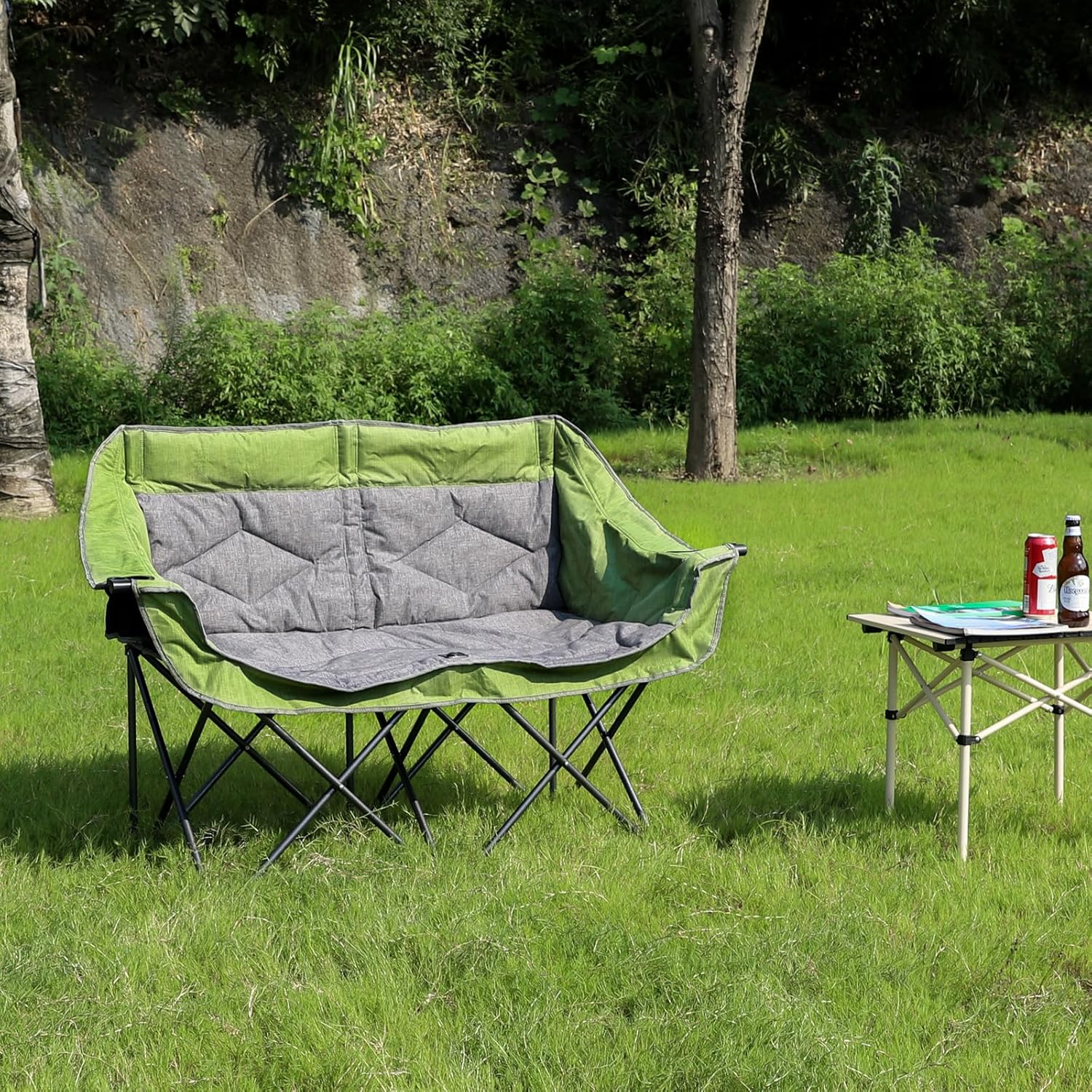 Green Double Folding Loveseat Camping Chair for 2