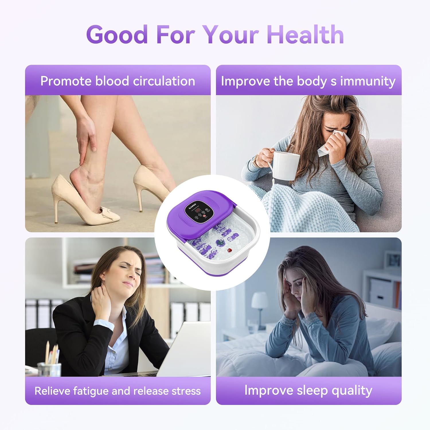 Foldable Heated Foot Spa Bath Bubble Massage Rollers Pedicure