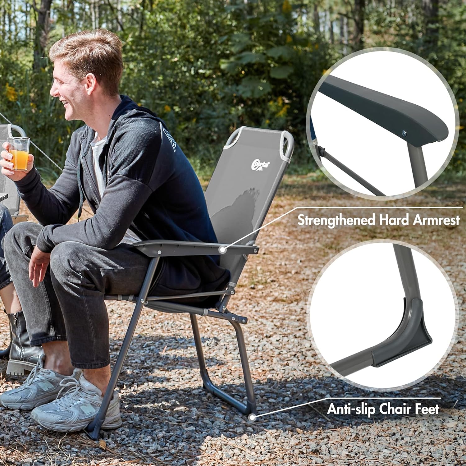 Lightweight Folding Camping Chair High Back Grey