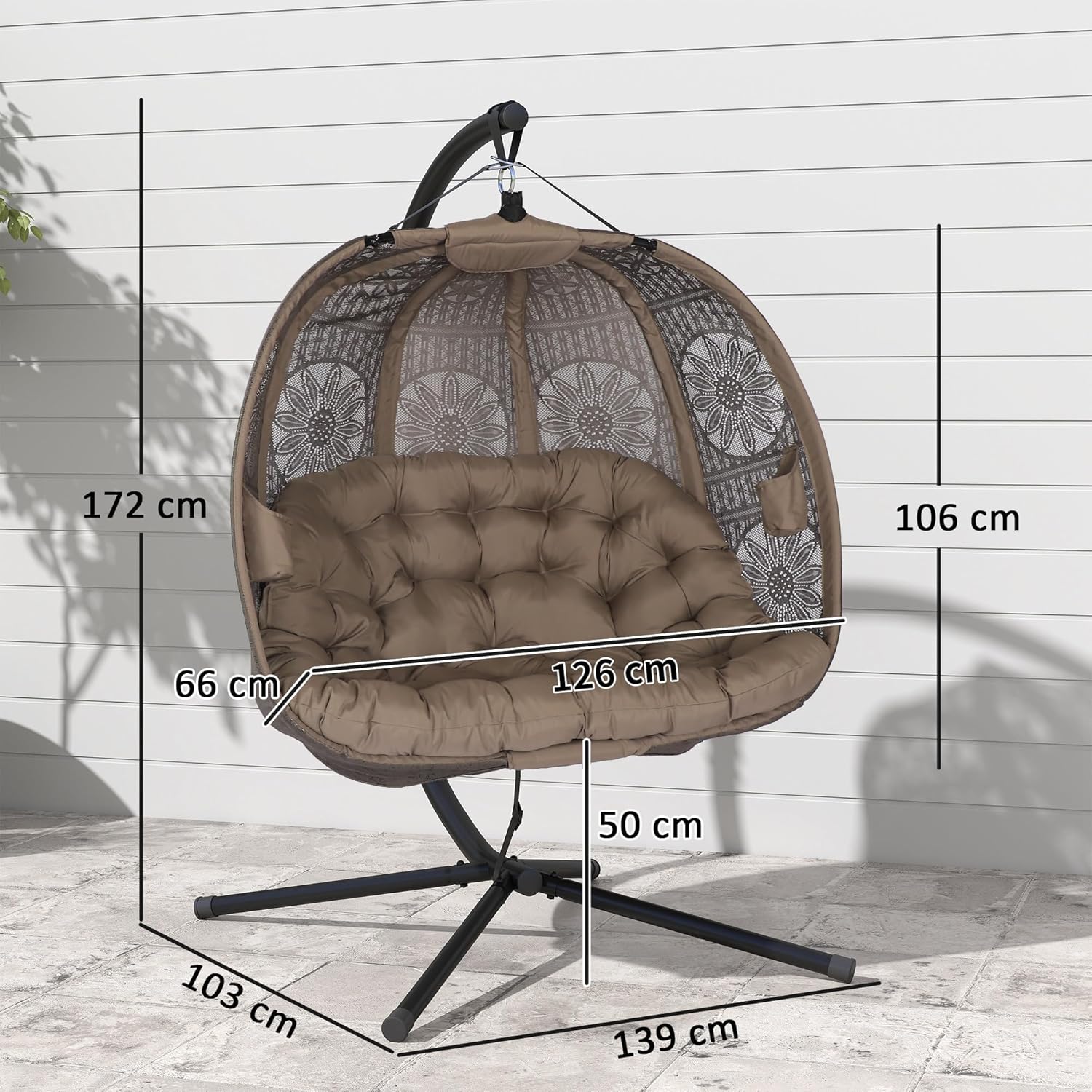 Double Hanging Egg Chair Stand Plush Cushion Sand