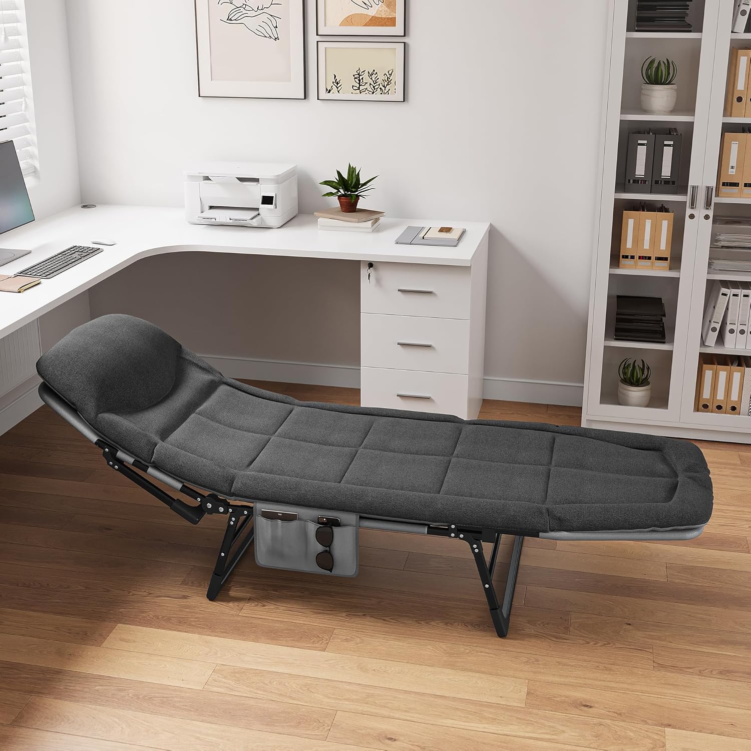 Folding Sun Lounger with Cushion Adjustable Portable Black 200cm