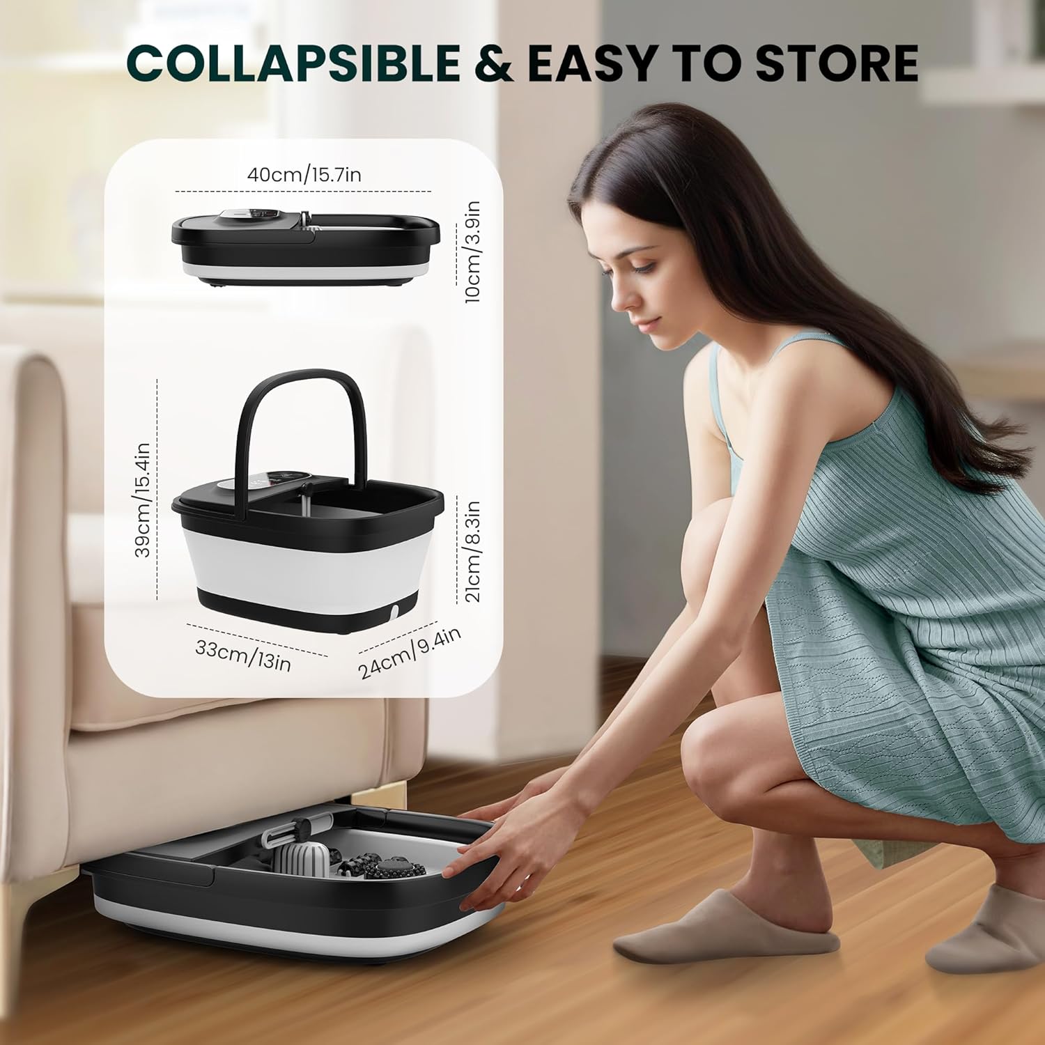 Collapsible Foot Spa Massager Heat Bubble Rollers Timer Bath