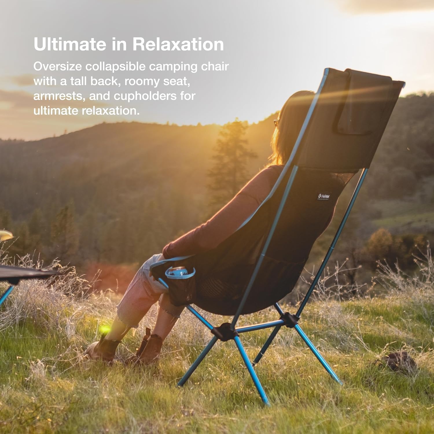 High Back Camping Chair Wide Foldable Black