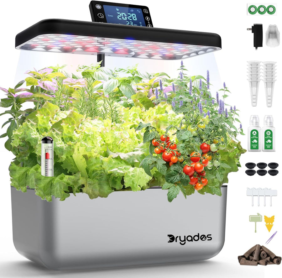 Hydroponic Growing System 12 Pods LED Indoor Herb Garden Silver