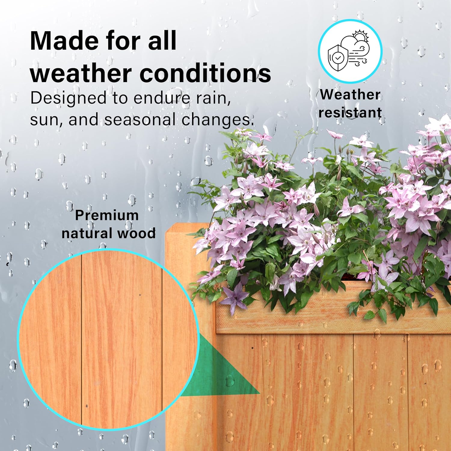 Set of 2 Wooden Garden Planters 60cm Natural Patio Boxes