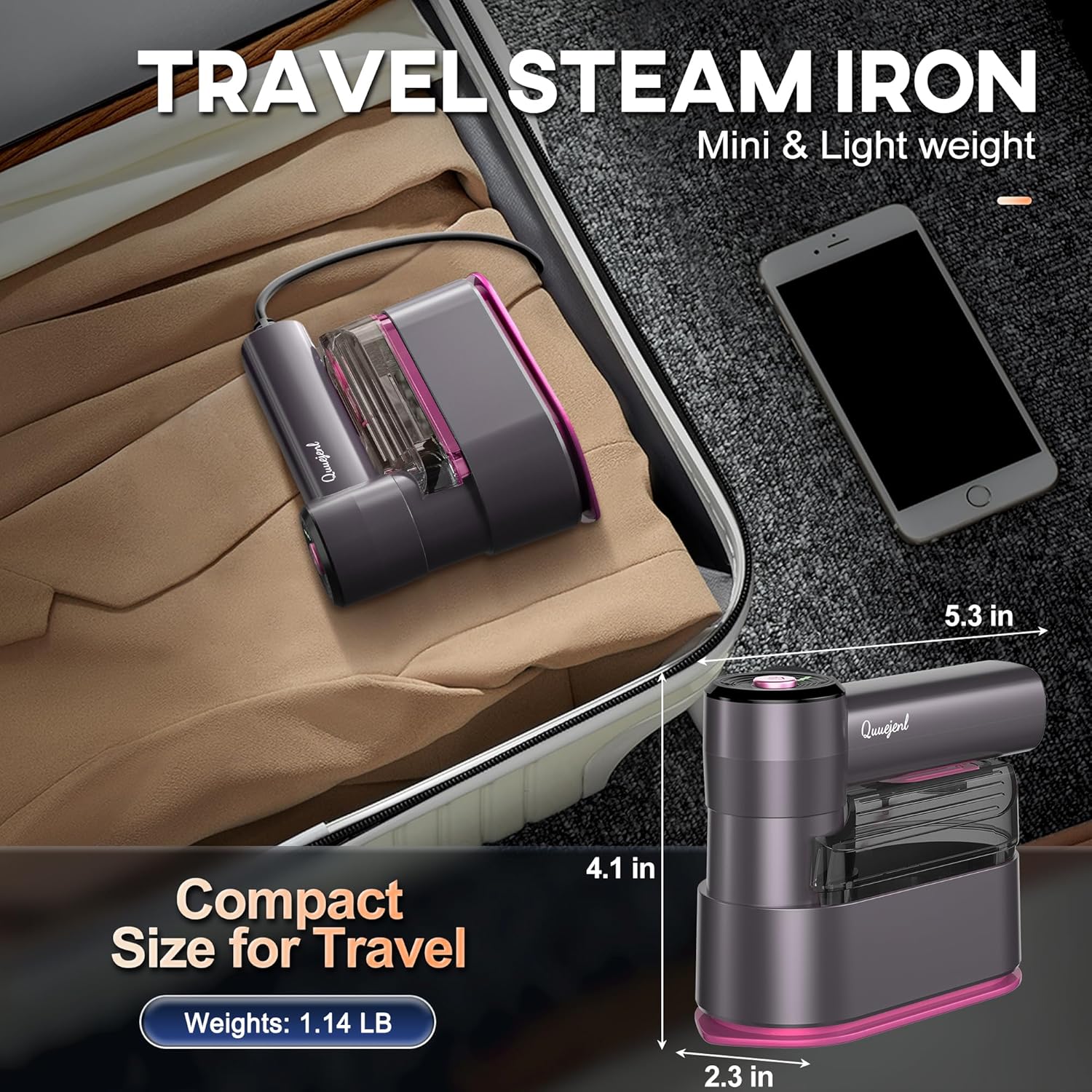 Mini Travel Garment Steamer 2in1 Fast Heat 10s Foldable Iron