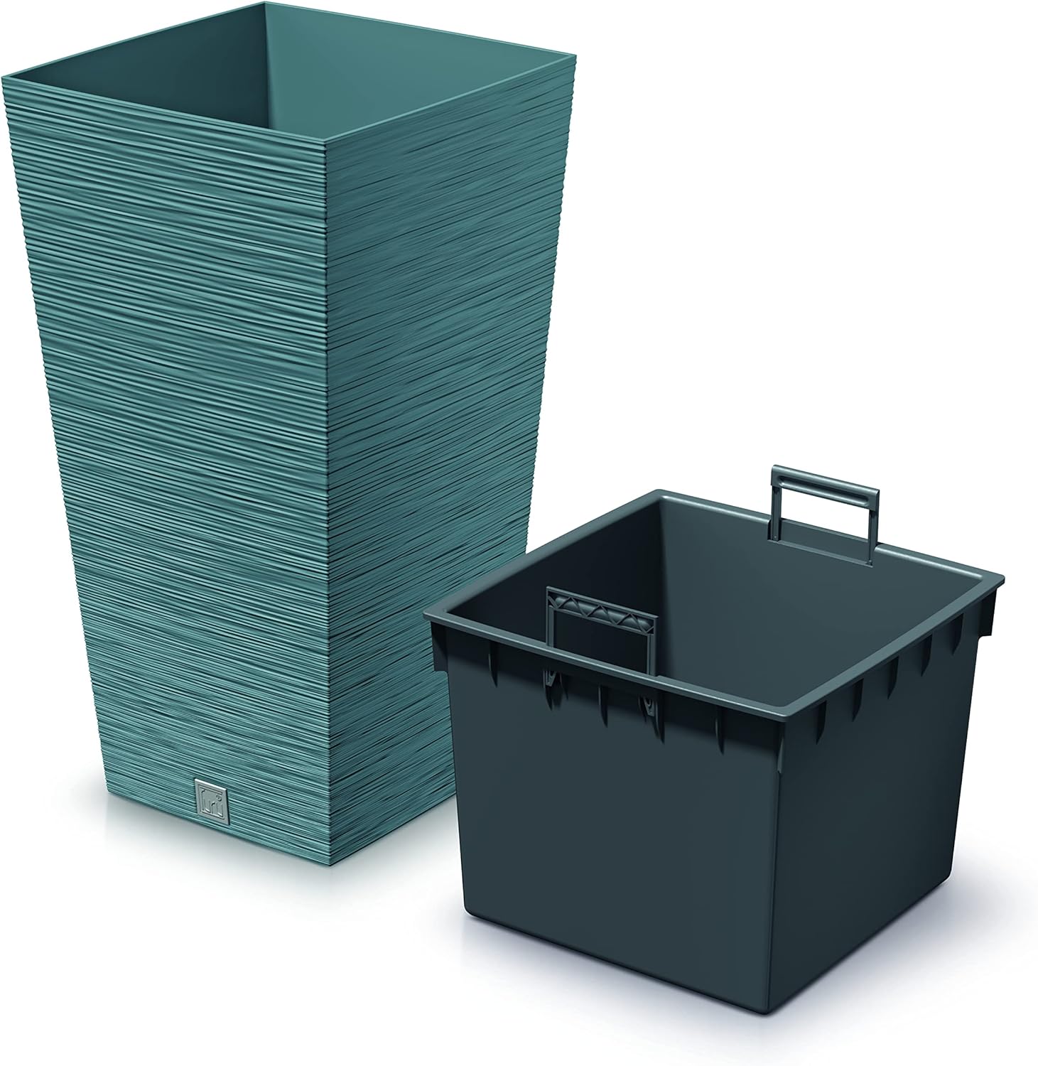 Set of 2 Tall Square Planters Blue Modern Indoor Outdoor Pots