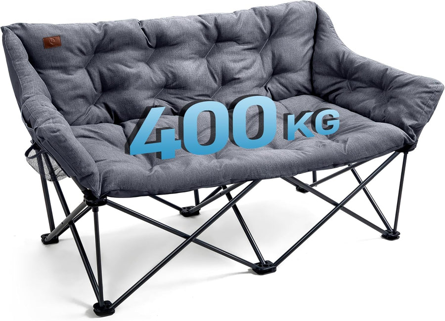 Double Camping Chair 400KG Oversized Folding Sofa Grey