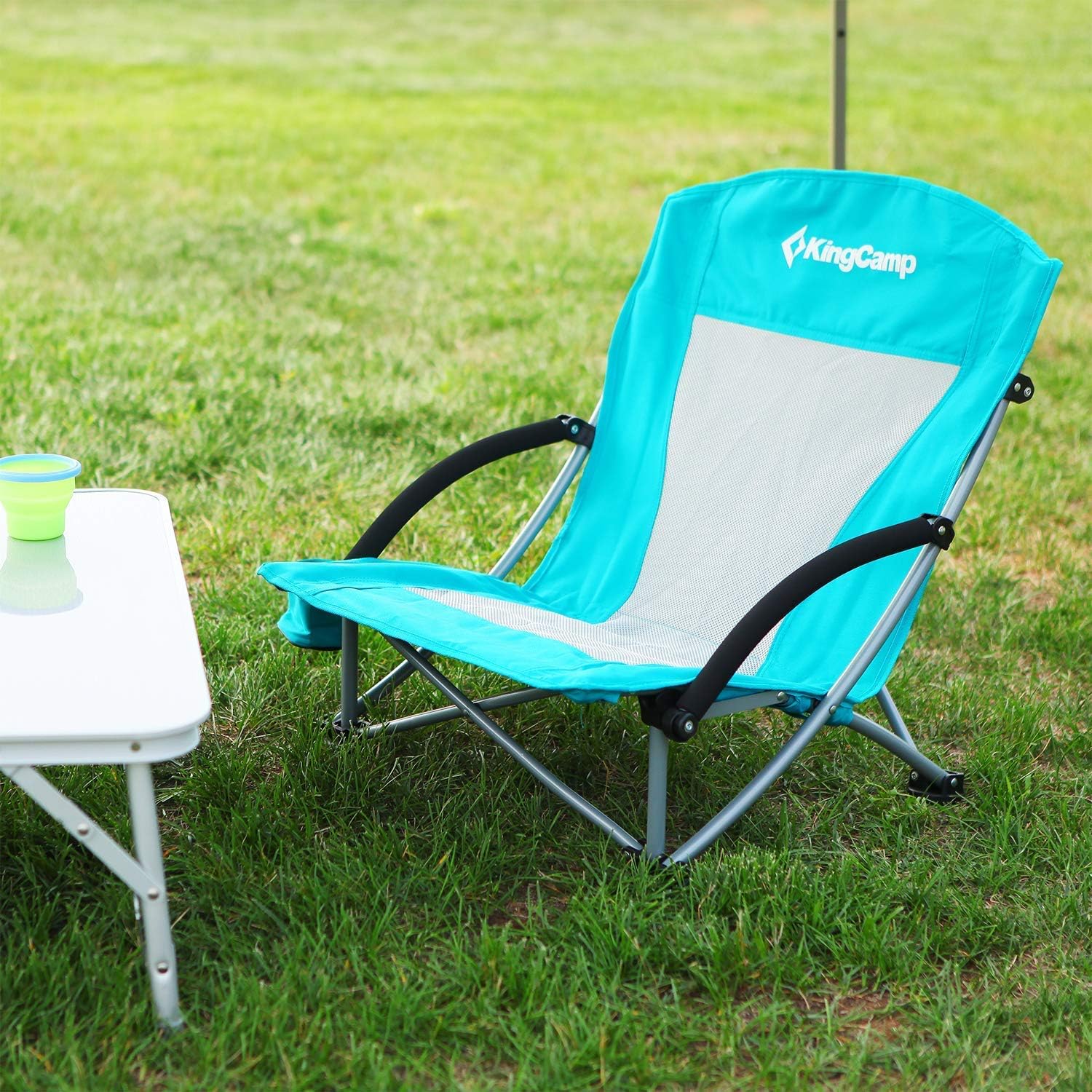 2 Pack Cyan Low Folding Beach Chairs Heavy Duty Seats