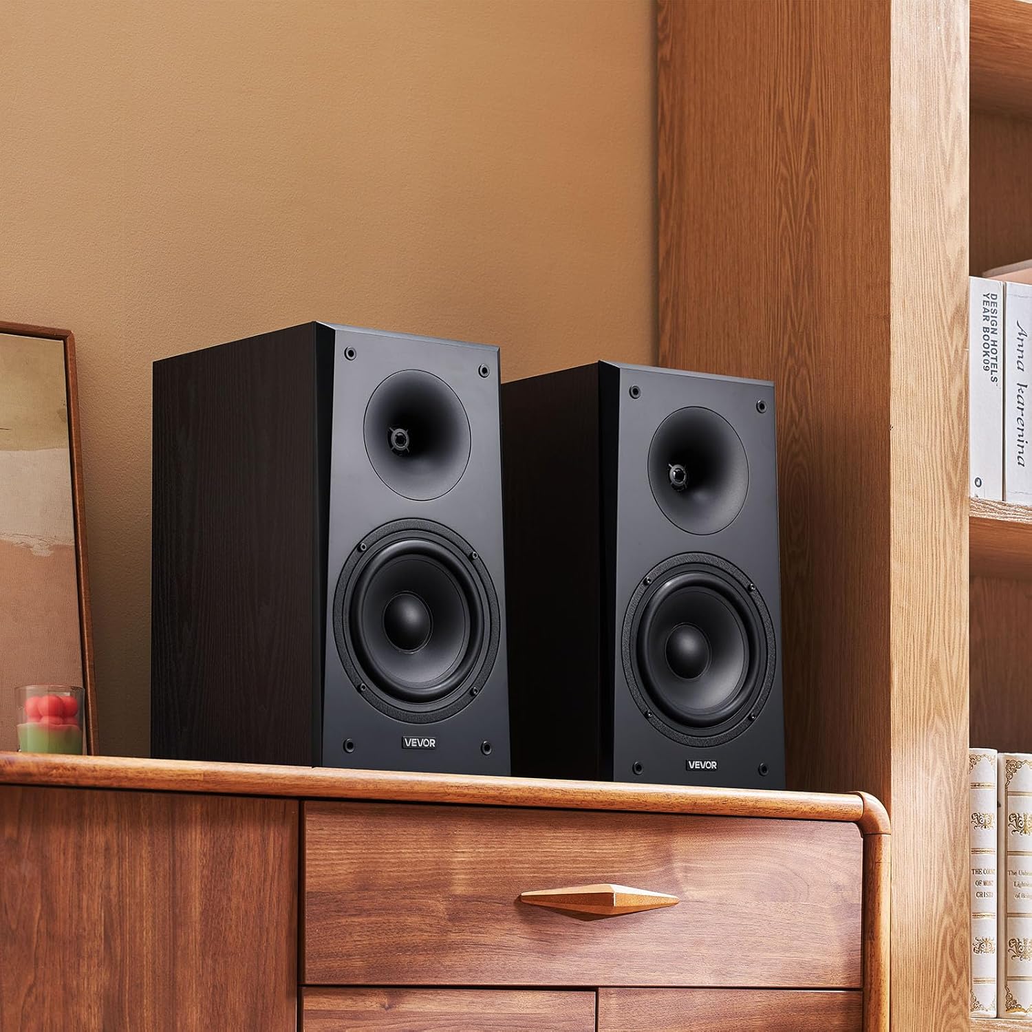 Passive Bookshelf Speakers 6.5 Inch Woofer Stereo Home Theater Pair