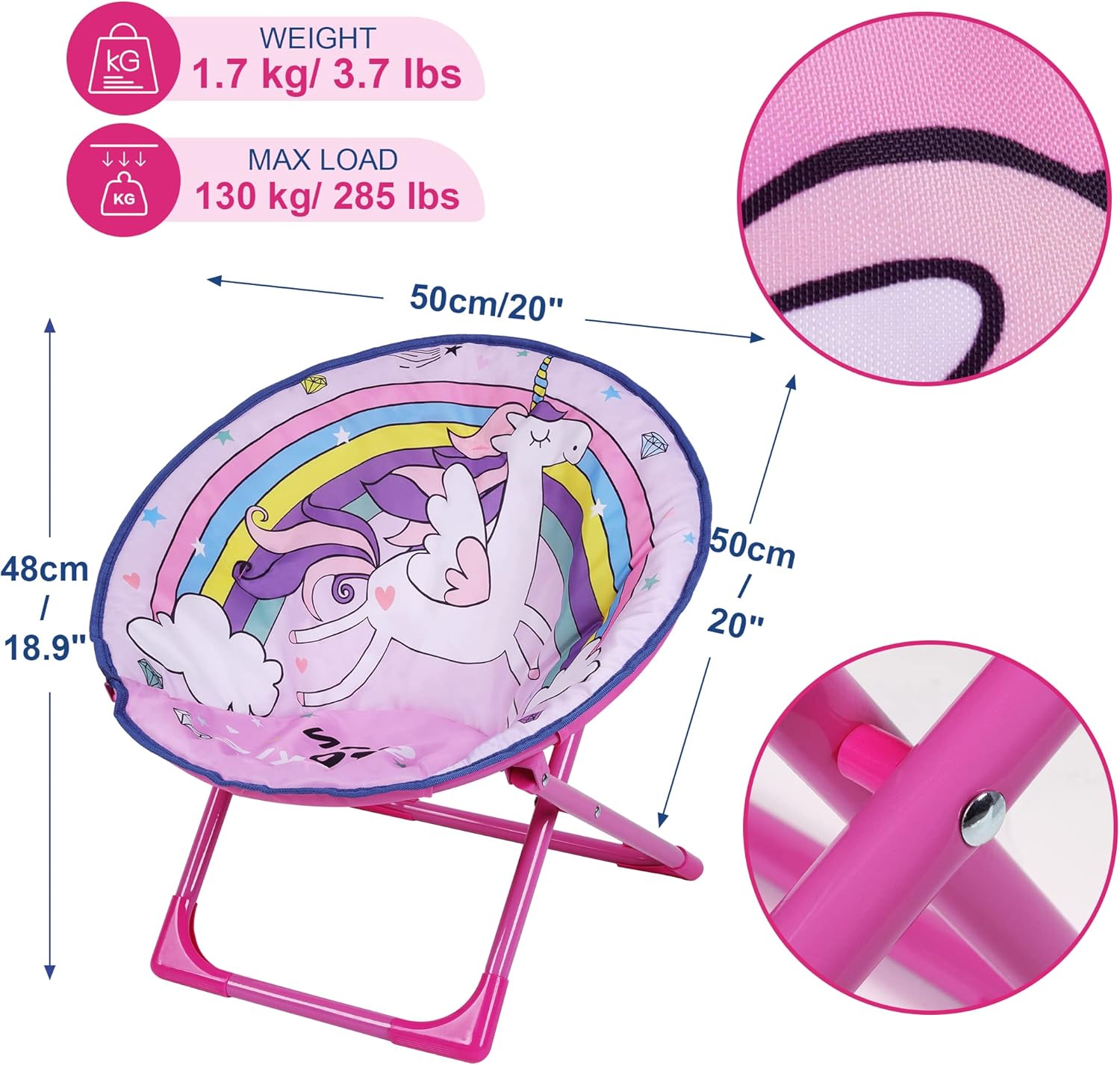 Pink Unicorn Kids Moon Chair Foldable Camping Seat