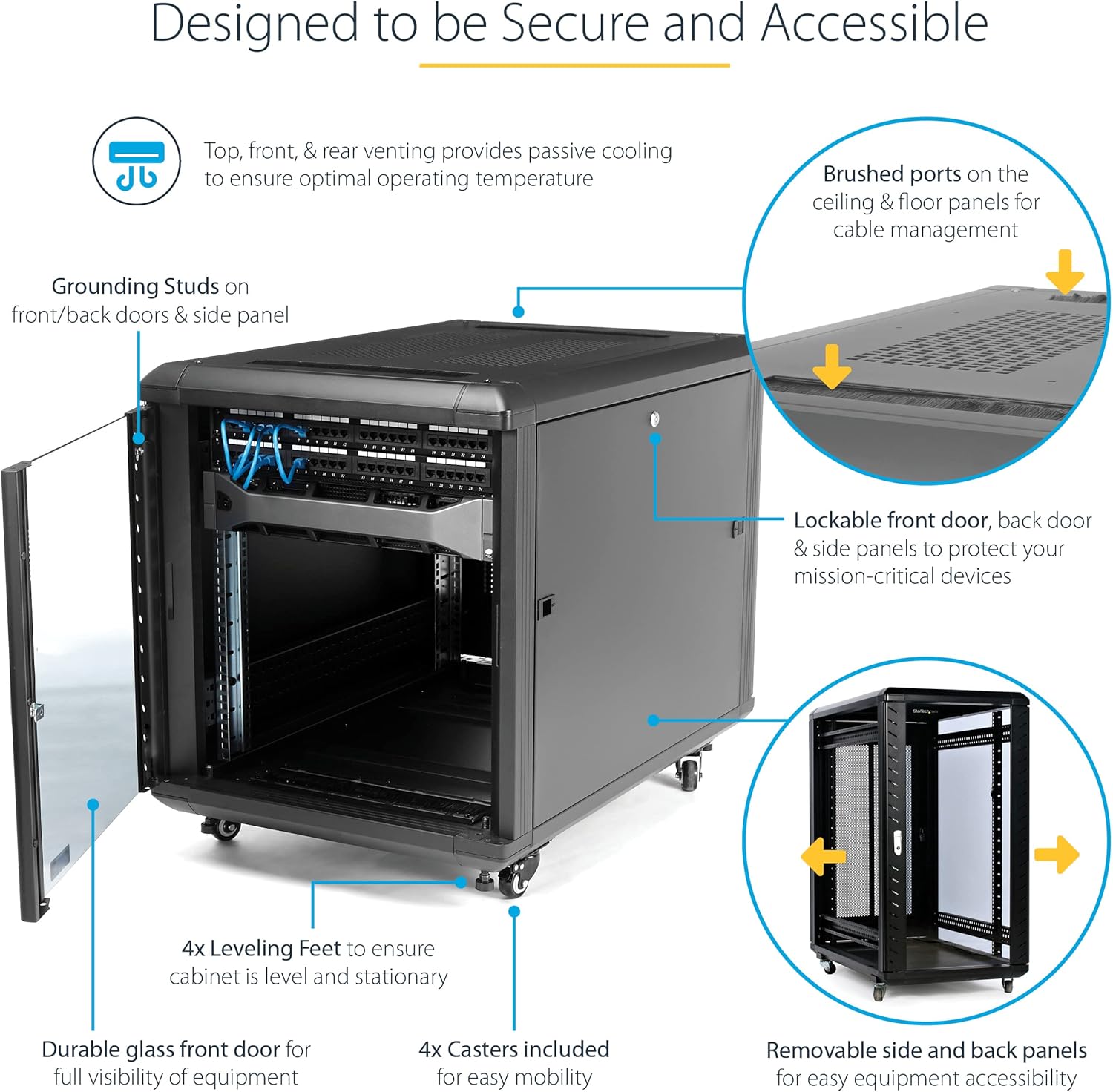 12U 19in Server Rack Cabinet 4 Post Adjustable Depth Mobile