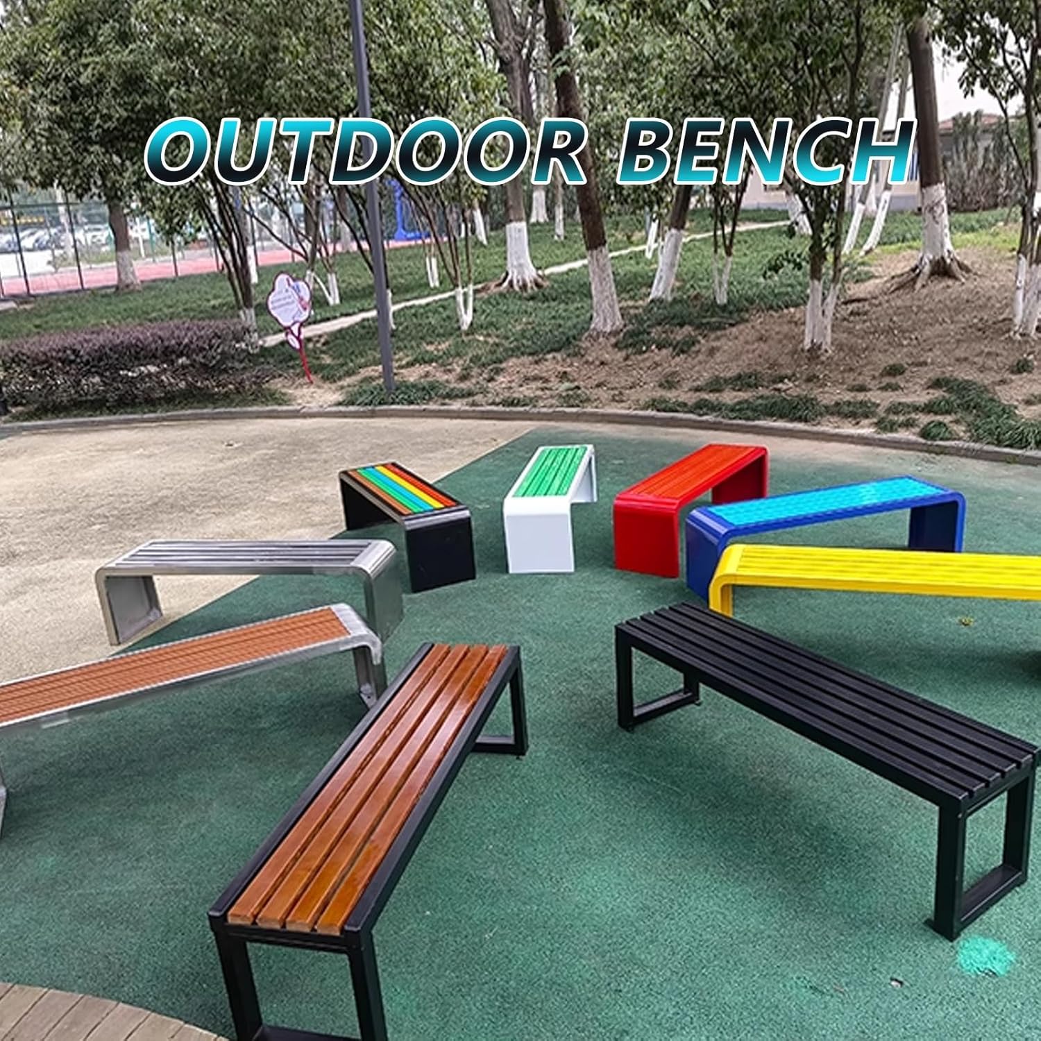 Curved Wooden Garden Bench 100cm Backless Outdoor Patio Seat