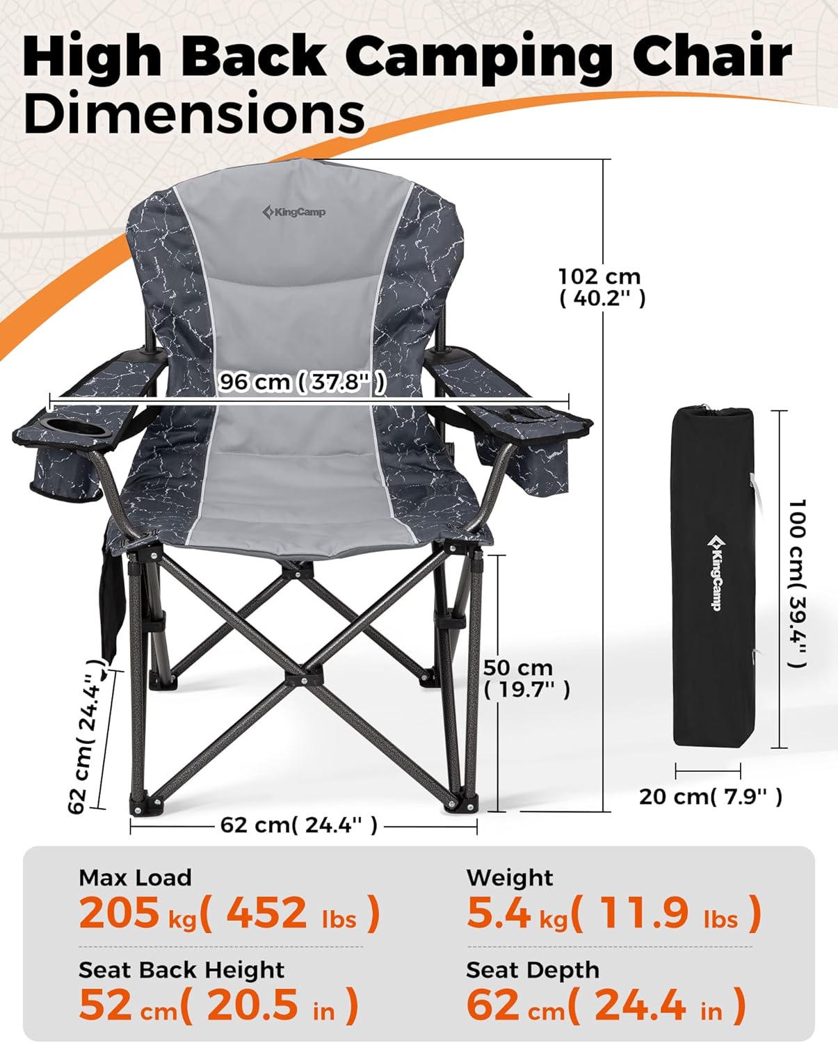 Oversized Camping Chair 205KG Cooler Grey
