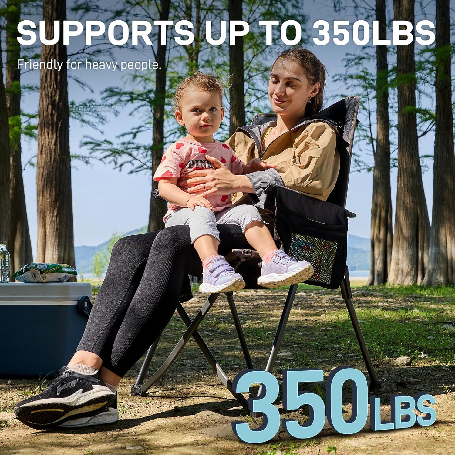 Set of 2 Reclining Camping Chairs Heavy Duty 350lb Black