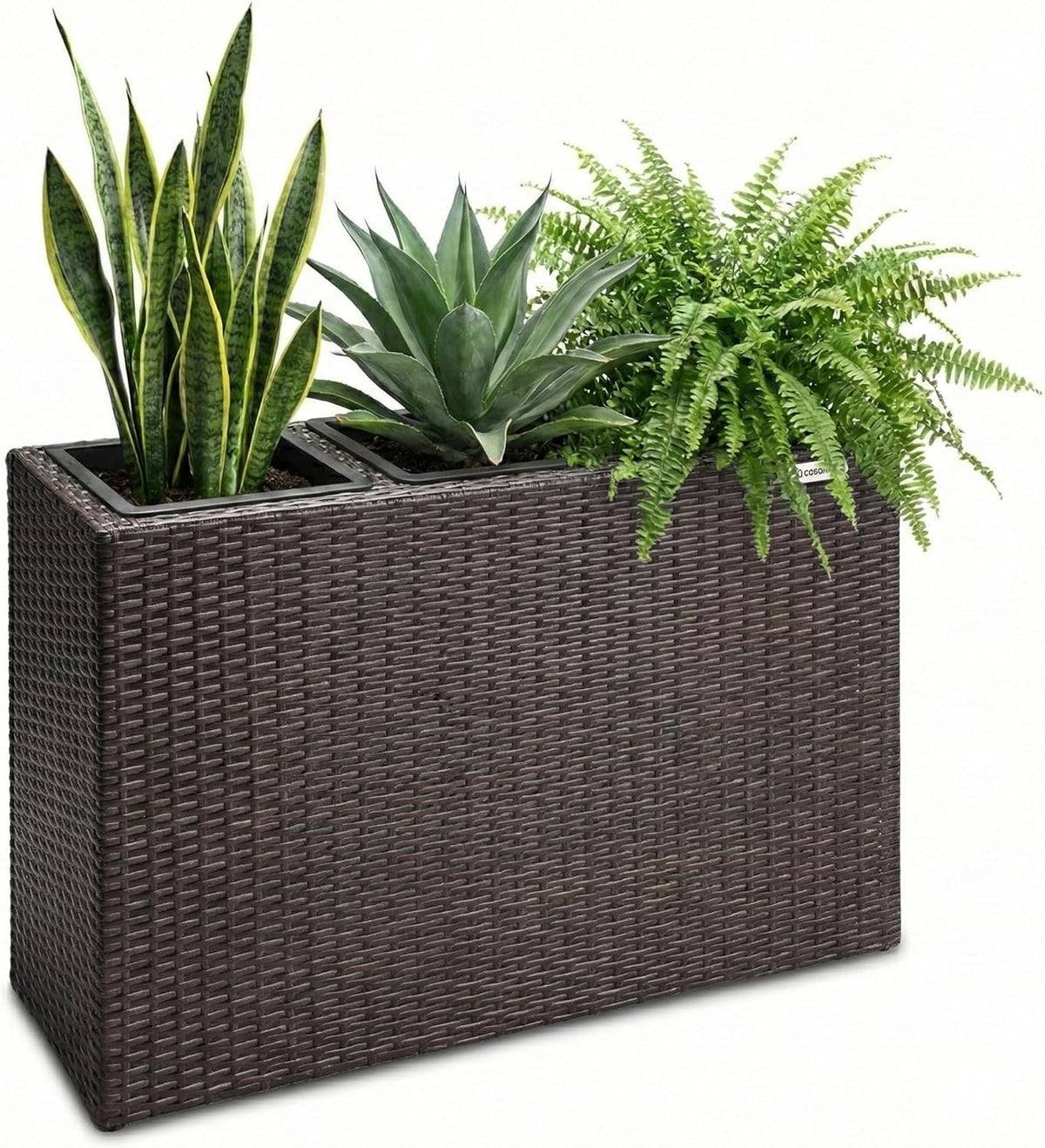 Tall Rattan Planter Box 83cm Brown with 3 Pots