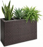 Tall Rattan Planter Box 83cm Brown with 3 Pots