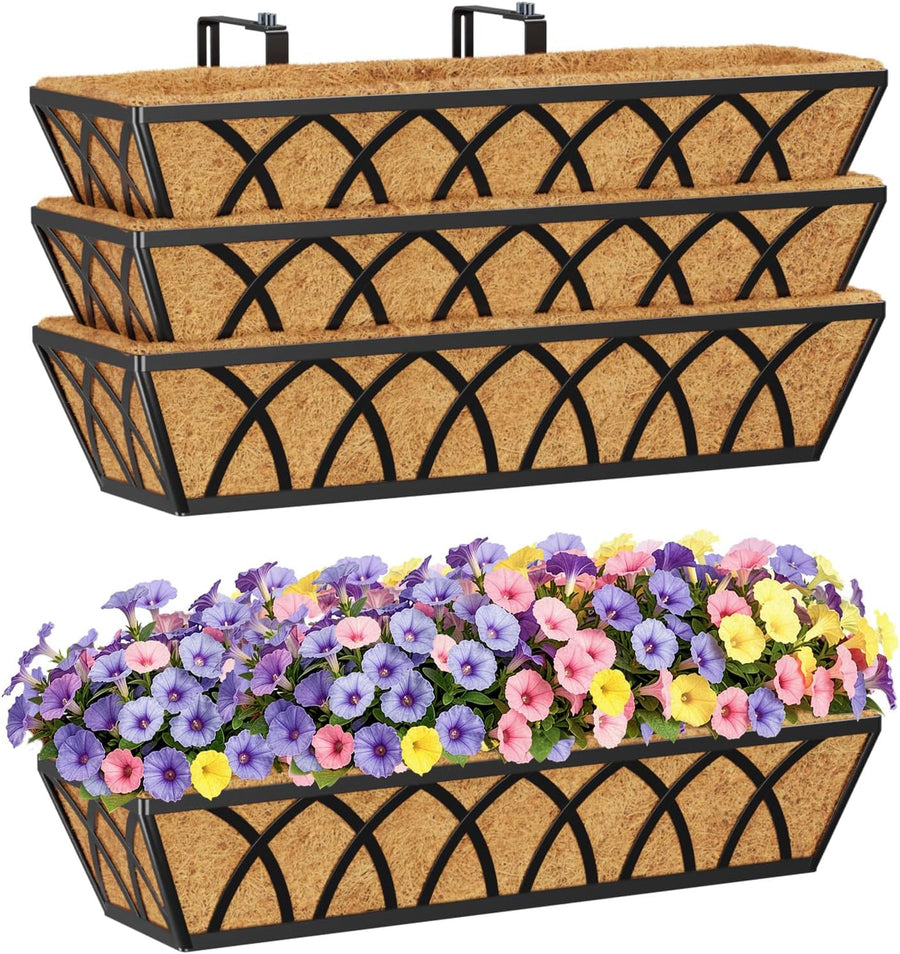 24in Hanging Flower Baskets Wall Planter Metal Trough Coco Liner 4 Pack